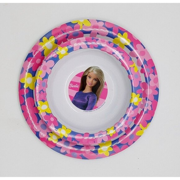 Vintage Home Presence Mattel Barbie Melamine Flowers Pink Plate & Bowl Set 2000 - Picture 7 of 7